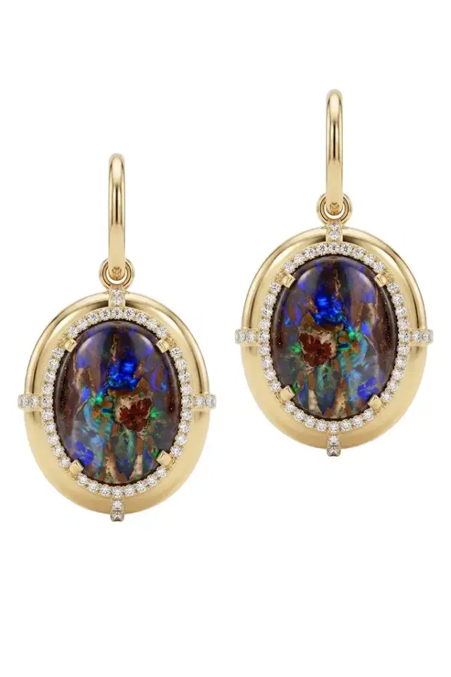 GOSHWARA Brown Opal Diamond Medallion Earrings