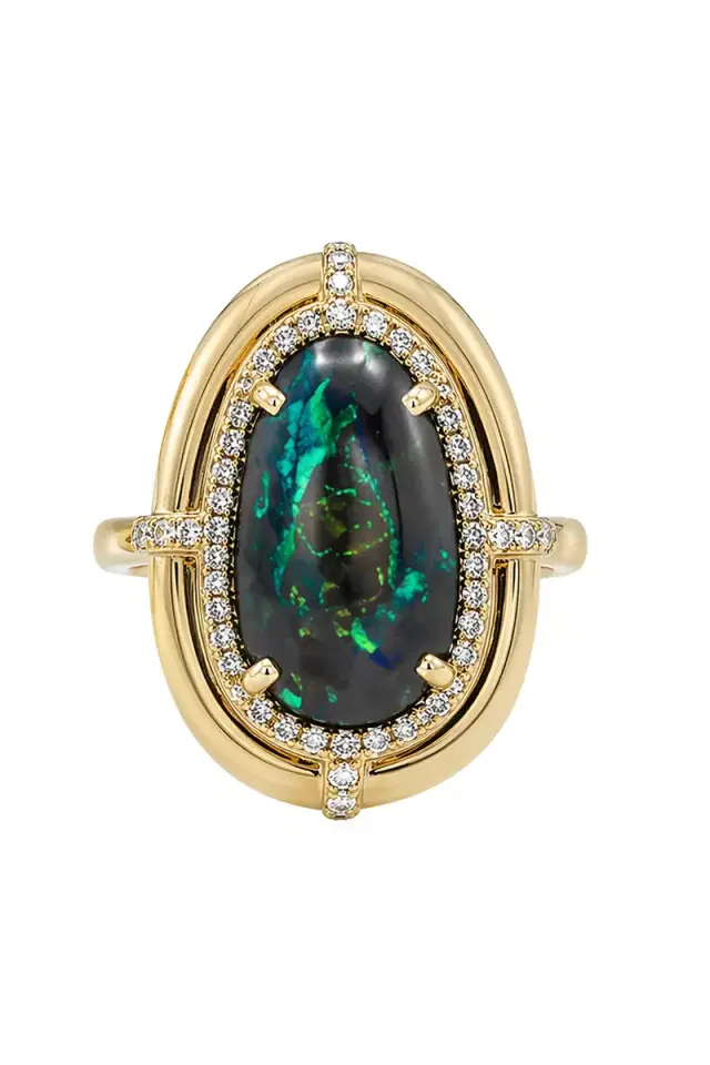 GOSHWARA Brown Opal Diamond Medallion Ring