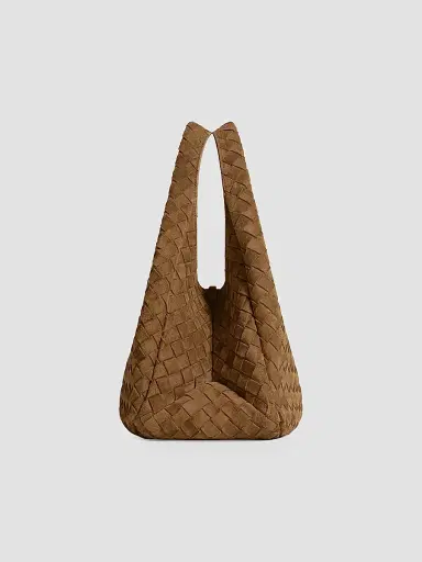 Bottega Veneta Women's Medium Campana Intrecciato Suede Shoulder Bag | Thumbnail 4 Bottega Veneta Women's Medium Campana Intrecciato Suede Shoulder Bag | Thumbnail 4
