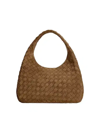 Bottega Veneta Women's Medium Campana Intrecciato Suede Shoulder Bag | Thumbnail 1 Bottega Veneta Women's Medium Campana Intrecciato Suede Shoulder Bag | Thumbnail 1