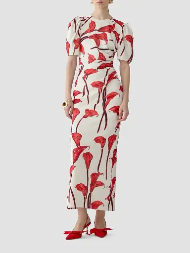 Carolina Herrera Women's Floral Gathered Puff-Sleeve Cocktail Dress | Thumbnail 2 Carolina Herrera Women's Floral Gathered Puff-Sleeve Cocktail Dress | Thumbnail 2