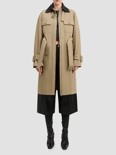DEREK LAM 10 CROSBY Women's Landon Stretch-Cotton Contrast-Collar Trench Coat | Thumbnail 2