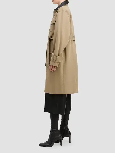 DEREK LAM 10 CROSBY Women's Landon Stretch-Cotton Contrast-Collar Trench Coat | Thumbnail 4