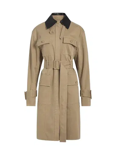 DEREK LAM 10 CROSBY Women's Landon Stretch-Cotton Contrast-Collar Trench Coat | Thumbnail 1