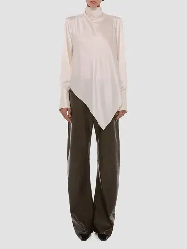 Helmut Lang Women's Tie Neck Silk Long-Sleeve Top | Thumbnail 2