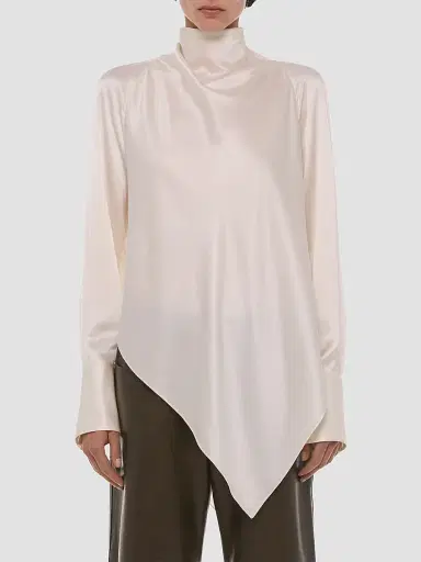 Helmut Lang Women's Tie Neck Silk Long-Sleeve Top | Thumbnail 4