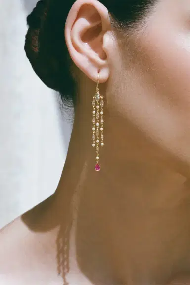 CAMILLE BEINHORN Pink Sapphire Diamond Pearl Drop Earrings | Thumbnail 2