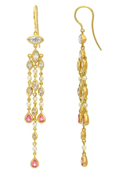 CAMILLE BEINHORN Pink Sapphire Diamond Pearl Drop Earrings | Thumbnail 3