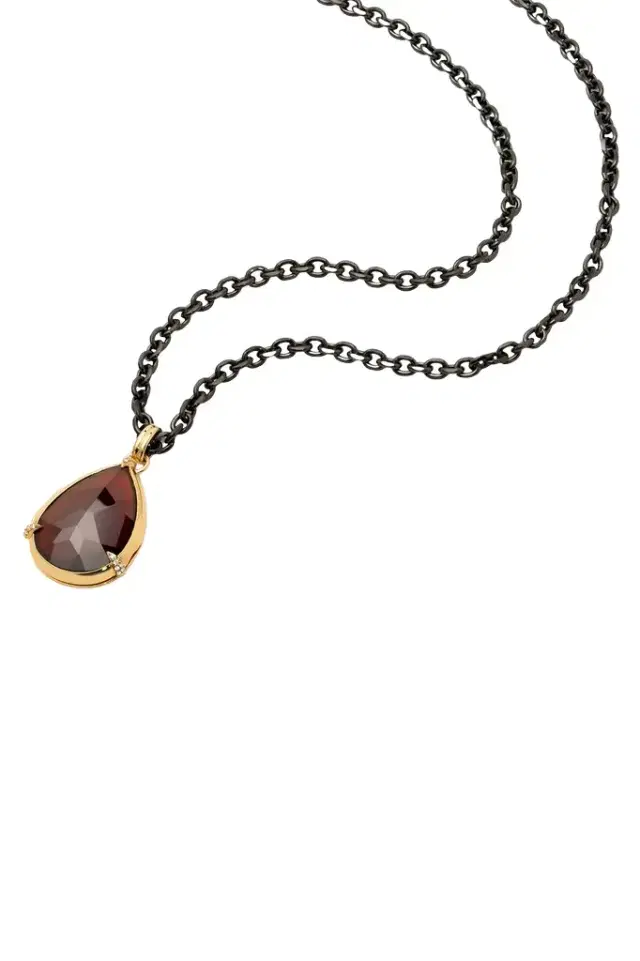 MONICA RICH KOSANN Diamond Garnet Onyx Steel Drop Locket Necklace