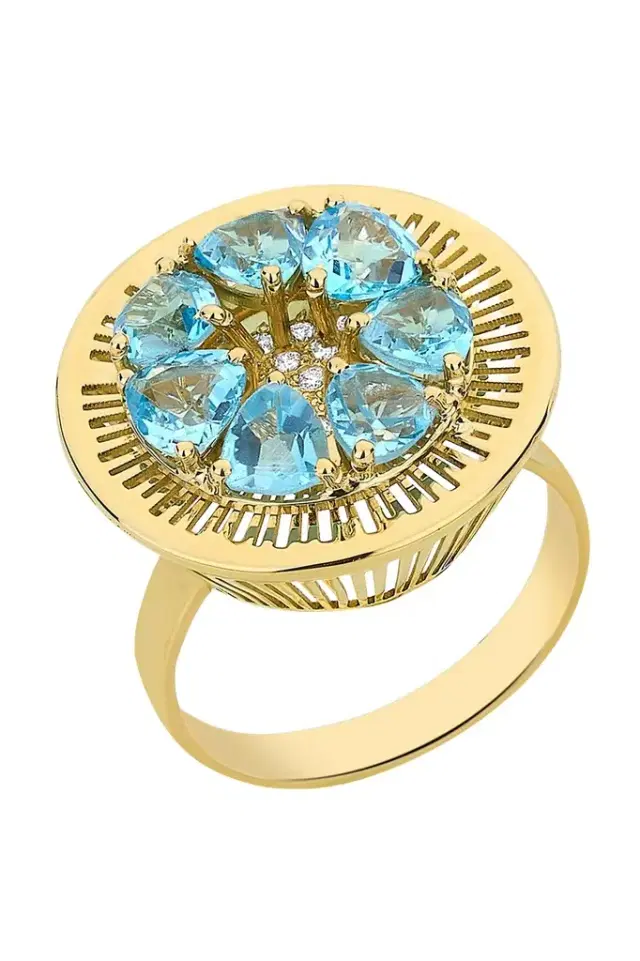 CAROL KAUFFMANN Blue Topaz Diamond Explosion Ring