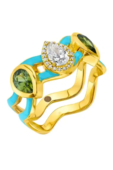 BUDDHA MAMA Green Tourmaline Diamond Blue Wave Ring | Thumbnail 1