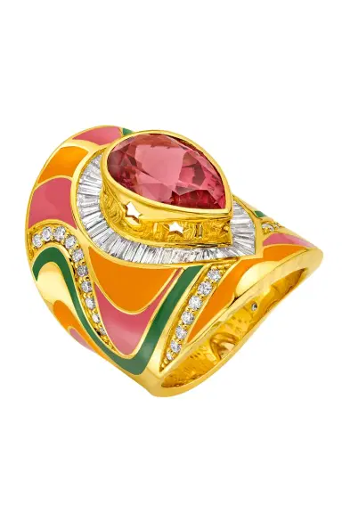 BUDDHA MAMA Pink Tourmaline Diamond Miami Swirl Wrap Ring | Thumbnail 2