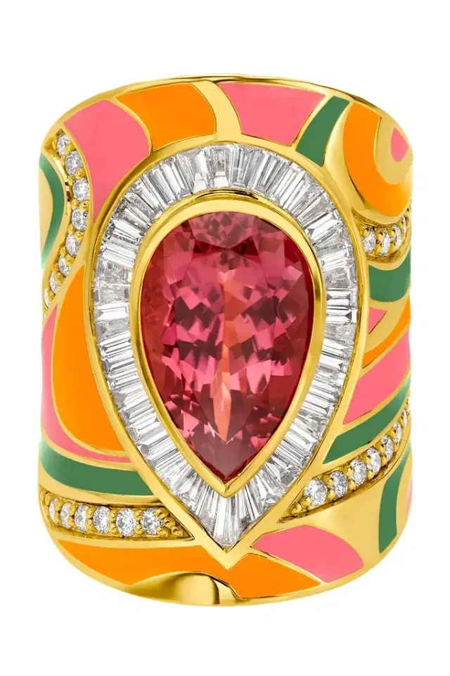 BUDDHA MAMA Pink Tourmaline Diamond Miami Swirl Wrap Ring