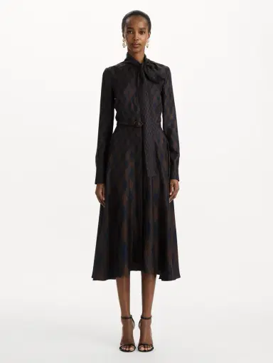 Oscar de la Renta Argyle Silk Twill Tie Neck Dress | Thumbnail 2