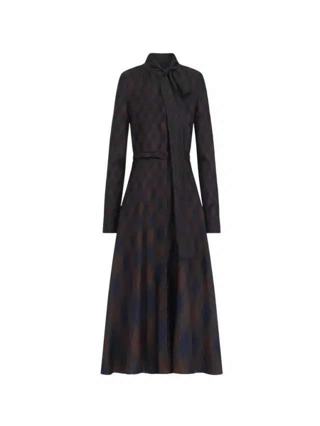 Oscar de la Renta Argyle Silk Twill Tie Neck Dress