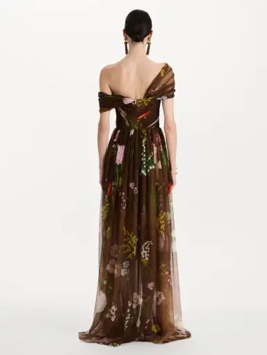 Oscar de la Renta Mixed Botanical Silk Chiffon Gown | Thumbnail 3