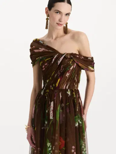 Oscar de la Renta Mixed Botanical Silk Chiffon Gown | Thumbnail 5