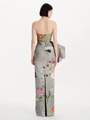 Oscar de la Renta Mixed Botanical Drape-Detailed Faille Gown | Thumbnail 3