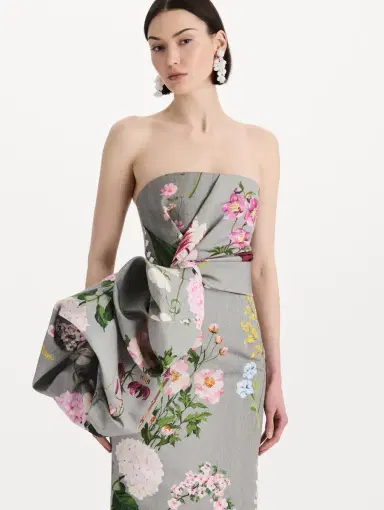 Oscar de la Renta Mixed Botanical Drape-Detailed Faille Gown | Thumbnail 5