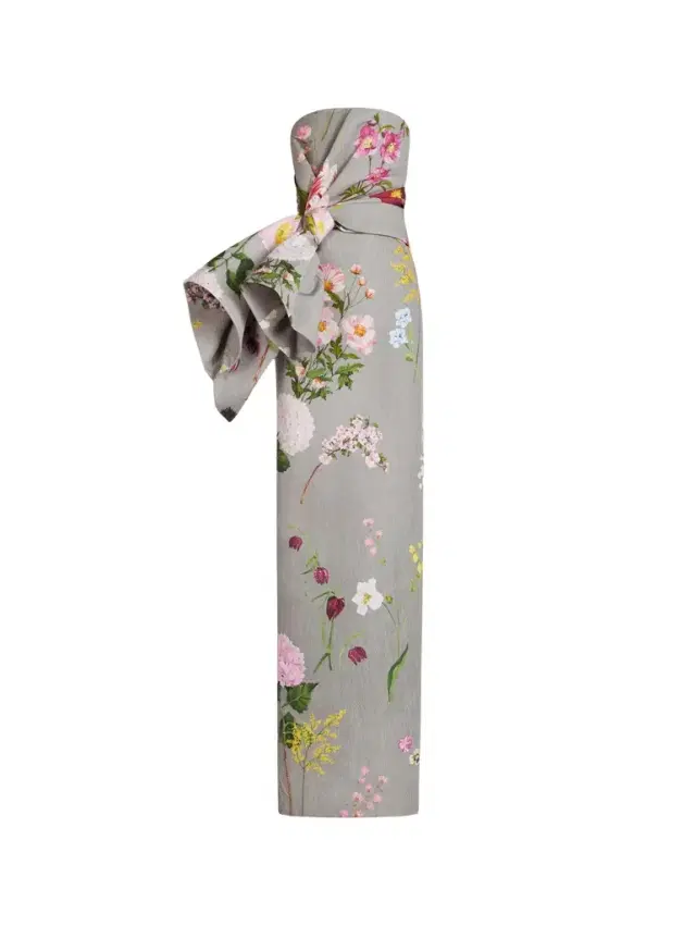 Oscar de la Renta Mixed Botanical Drape-Detailed Faille Gown