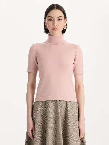 Oscar de la Renta Turtleneck Wool Short-Sleeve Pullover | Thumbnail 2