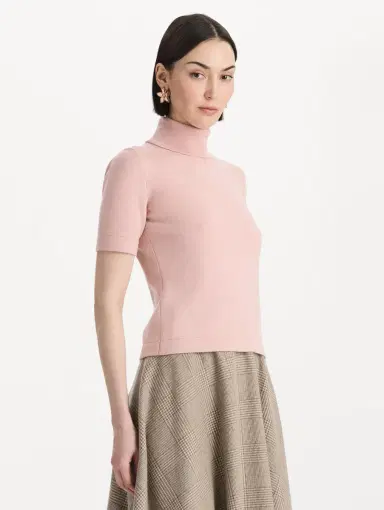 Oscar de la Renta Turtleneck Wool Short-Sleeve Pullover | Thumbnail 5