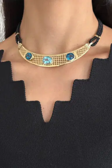 CAROL KAUFFMANN Blue Topaz Diamond Net Choker Necklace | Thumbnail 2 CAROL KAUFFMANN Blue Topaz Diamond Net Choker Necklace | Thumbnail 2