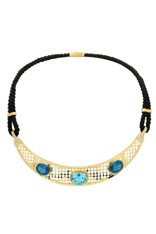 CAROL KAUFFMANN Blue Topaz Diamond Net Choker Necklace
