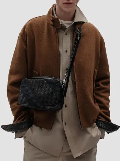 Bottega Veneta Men's Small Intrecciato Leather & Suede Crossbody Camera Bag | Thumbnail 2 Bottega Veneta Men's Small Intrecciato Leather & Suede Crossbody Camera Bag | Thumbnail 2
