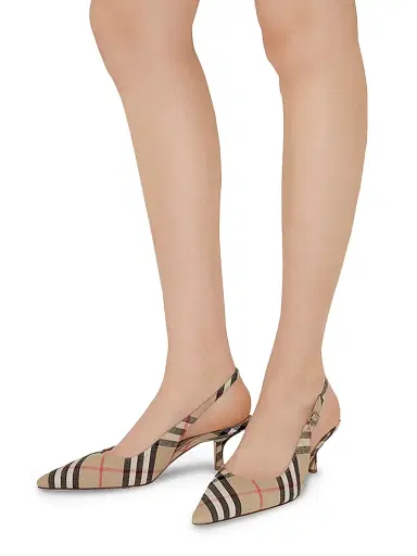 Burberry Women's Dame 55MM Check Linen-Blend Slingback Pumps | Thumbnail 3 Burberry Women's Dame 55MM Check Linen-Blend Slingback Pumps | Thumbnail 3