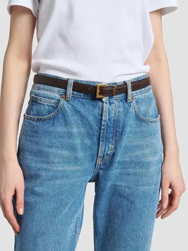 Saint Laurent Women's Cassandre Thin Belt with Square Buckle in Smooth Leather | Thumbnail 2 Saint Laurent Women's Cassandre Thin Belt with Square Buckle in Smooth Leather | Thumbnail 2
