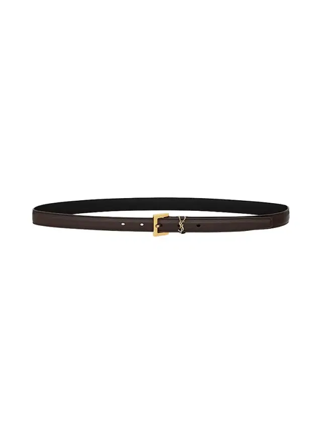 Saint Laurent Women's Cassandre Thin Belt with Square Buckle in Smooth Leather