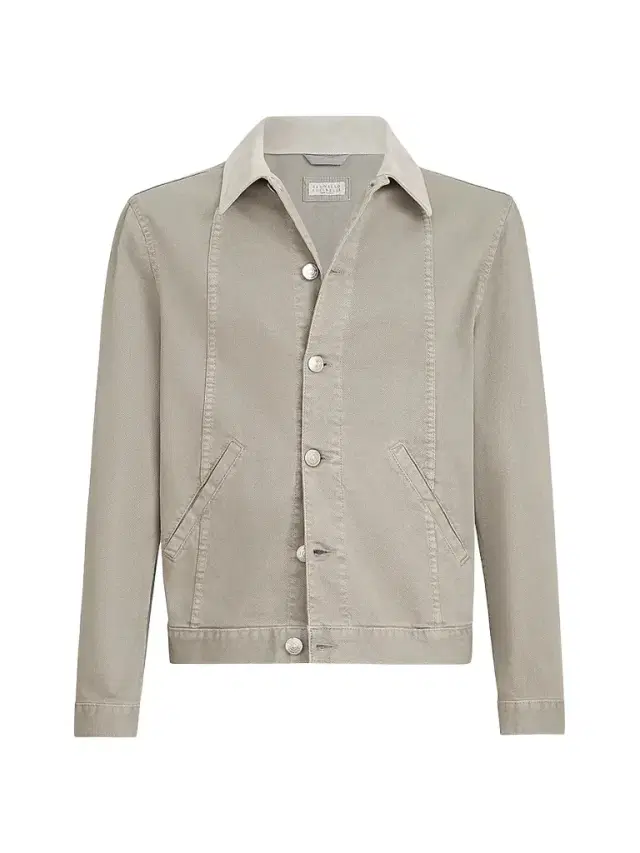 Brunello Cucinelli Men's Garment Dyed Outerwear Jacket in Comfort Cotton Lightweight Denim