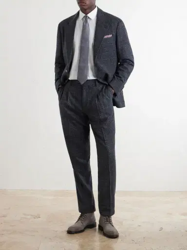 Brunello Cucinelli Lesire Straight-Leg Pleated Checked Silk, Wool and Cashmere-Blend Suit Trousers - Men | Thumbnail 2 Brunello Cucinelli Lesire Straight-Leg Pleated Checked Silk, Wool and Cashmere-Blend Suit Trousers - Men | Thumbnail 2