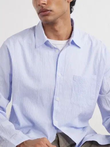 Folk Striped Seersucker Cotton Shirt - Men | Thumbnail 5