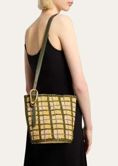 Rabanne Small Plaid Raffia Bucket Bag | Thumbnail 2 Rabanne Small Plaid Raffia Bucket Bag | Thumbnail 2