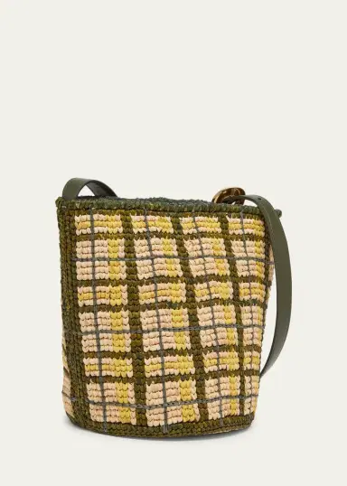 Rabanne Small Plaid Raffia Bucket Bag | Thumbnail 3 Rabanne Small Plaid Raffia Bucket Bag | Thumbnail 3