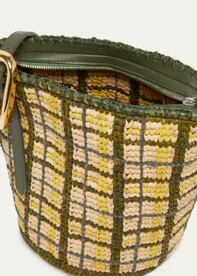 Rabanne Small Plaid Raffia Bucket Bag | Thumbnail 4 Rabanne Small Plaid Raffia Bucket Bag | Thumbnail 4