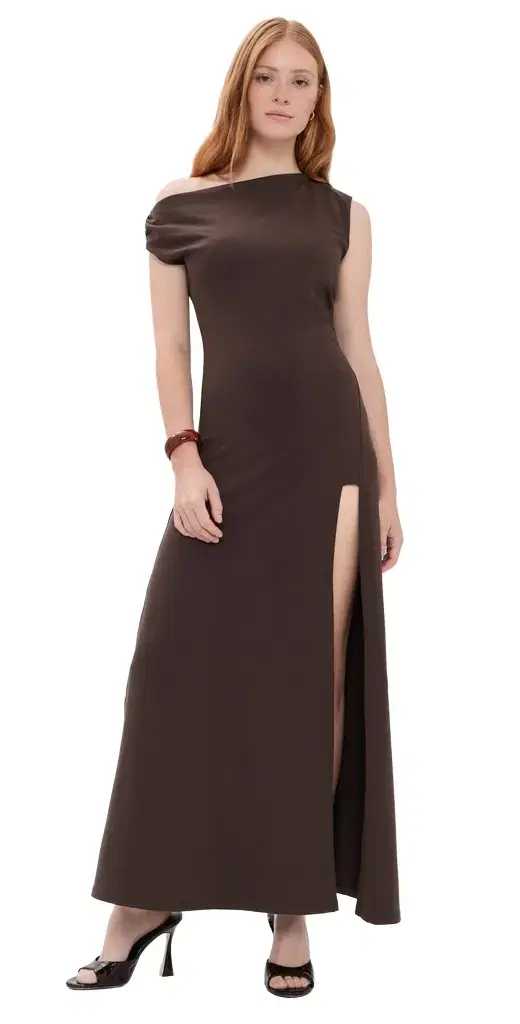 susana monaco One Shoulder Gathered Slit Front Dress