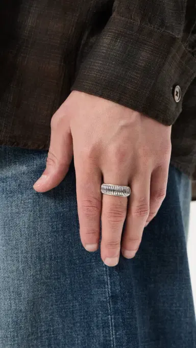 Shinola Sterling Silver Coin Edge Band 10MM | Thumbnail 3