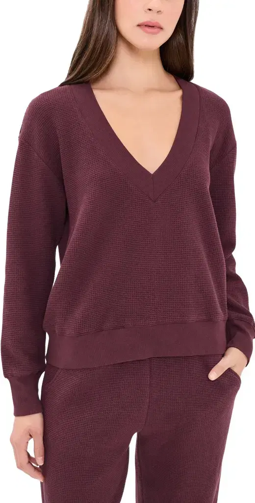 Negative Waffle Knit Deep V Pullover