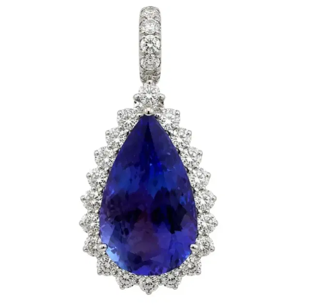 Wish Fine Jewelry 11.02ct Tanzanite Diamond 18K Gold Pear Halo Pendant