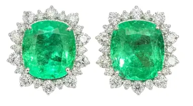 Wish Fine Jewelry 12.14ct Diamond Emerald 18K Gold Halo Stud Earrings | Thumbnail 1