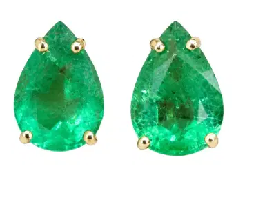 Wish Fine Jewelry 2.0ct Emerald 18K Gold Pear Stud Earrings | Thumbnail 1