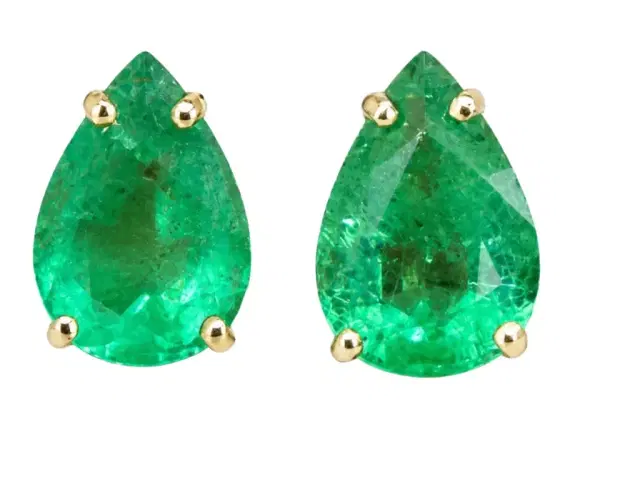Wish Fine Jewelry 2.0ct Emerald 18K Gold Pear Stud Earrings