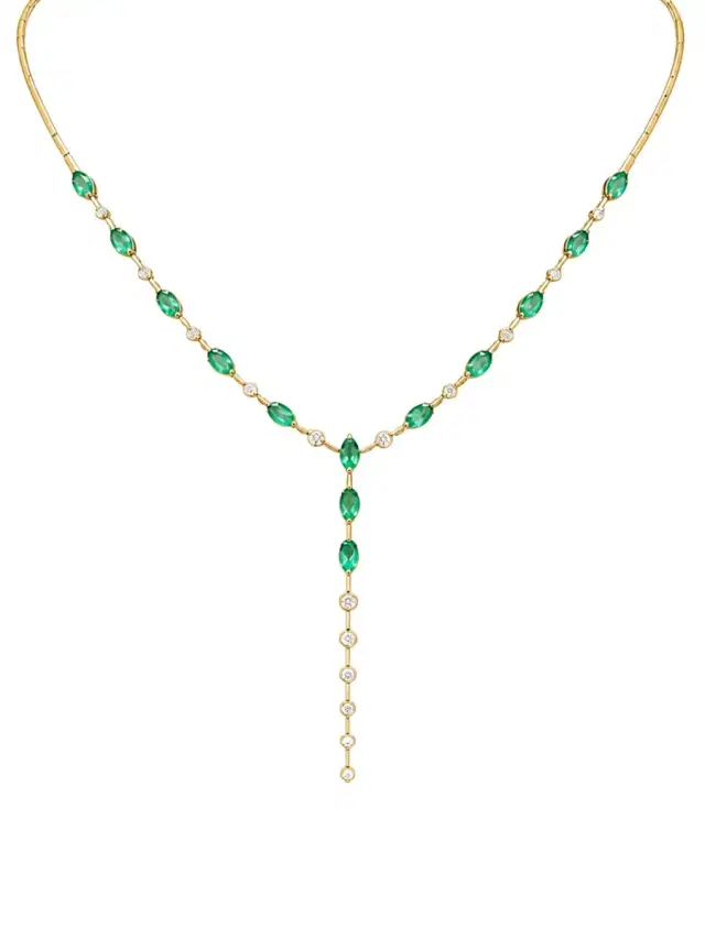 Wish Fine Jewelry 3.35ct Emerald Diamond 14K Gold Marquise Lariat Necklace