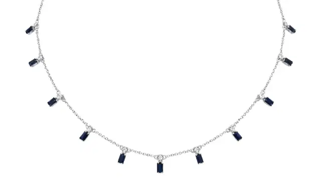 Wish Fine Jewelry 4.72ct Diamond Sapphire 14K Gold Station Necklace