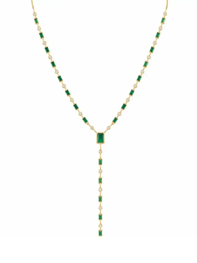 Wish Fine Jewelry 5.15ct Emerald Diamond 14K Gold Lariat Necklace