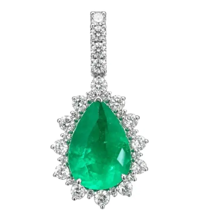Wish Fine Jewelry 5.57ct Emerald Diamond 18K Gold Heart Pear Halo Pendant