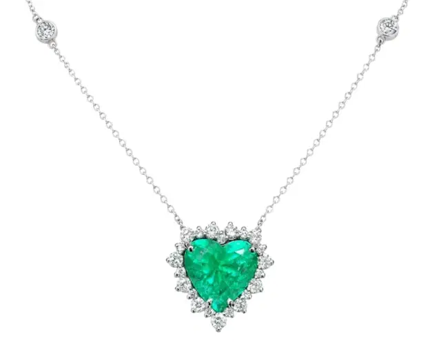 Wish Fine Jewelry 7.31ct Diamond Emerald 18K Gold Halo Heart Necklace